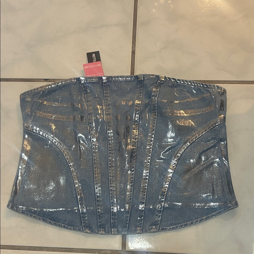 PrettyLittleThing Silver Crop Top